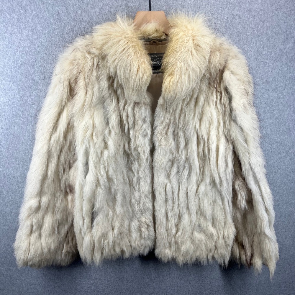SAGA FOX Fur Coat Women M Cream Blue Fox Fur Vintage Luxury EUC